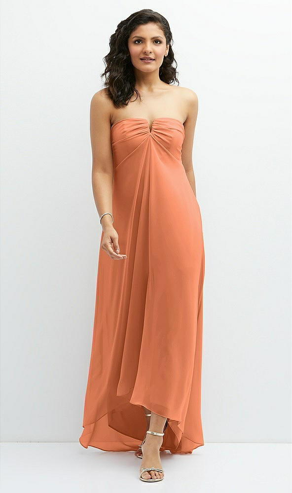 Front View - Sweet Melon Strapless Draped Notch Neck Chiffon High-Low Dress