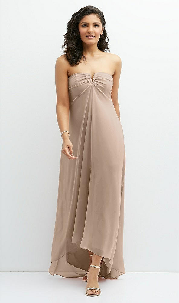 Front View - Topaz Strapless Draped Notch Neck Chiffon High-Low Dress