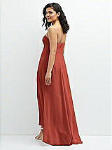 Rear View Thumbnail - Amber Sunset Strapless Draped Notch Neck Chiffon High-Low Dress