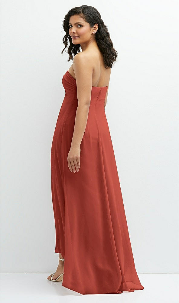 Back View - Amber Sunset Strapless Draped Notch Neck Chiffon High-Low Dress