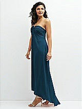 Side View Thumbnail - Atlantic Blue Strapless Draped Notch Neck Chiffon High-Low Dress