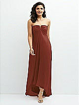 Front View Thumbnail - Auburn Moon Strapless Draped Notch Neck Chiffon High-Low Dress