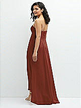 Rear View Thumbnail - Auburn Moon Strapless Draped Notch Neck Chiffon High-Low Dress