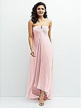 Front View Thumbnail - Ballet Pink Strapless Draped Notch Neck Chiffon High-Low Dress