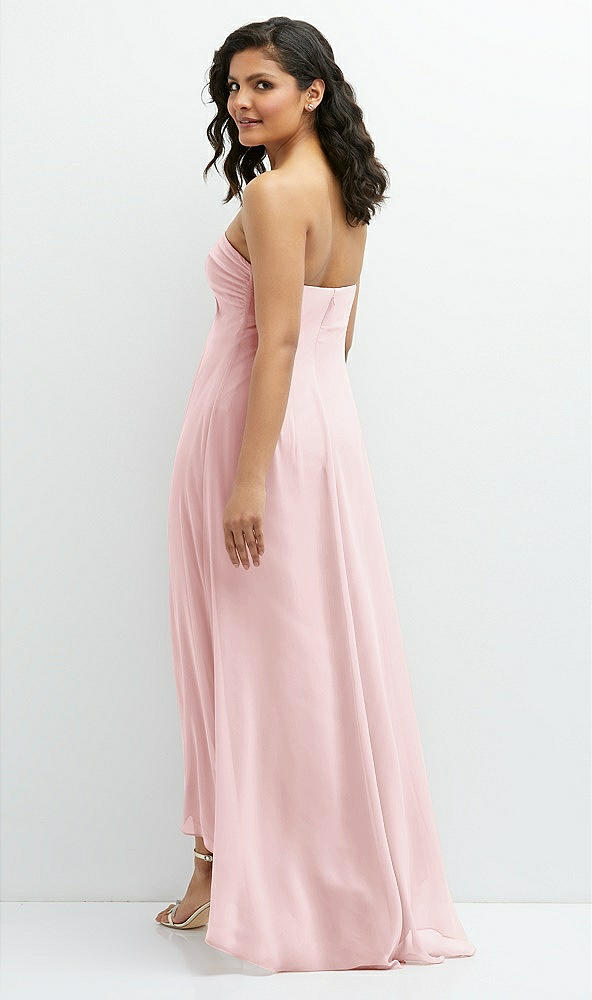 Back View - Ballet Pink Strapless Draped Notch Neck Chiffon High-Low Dress