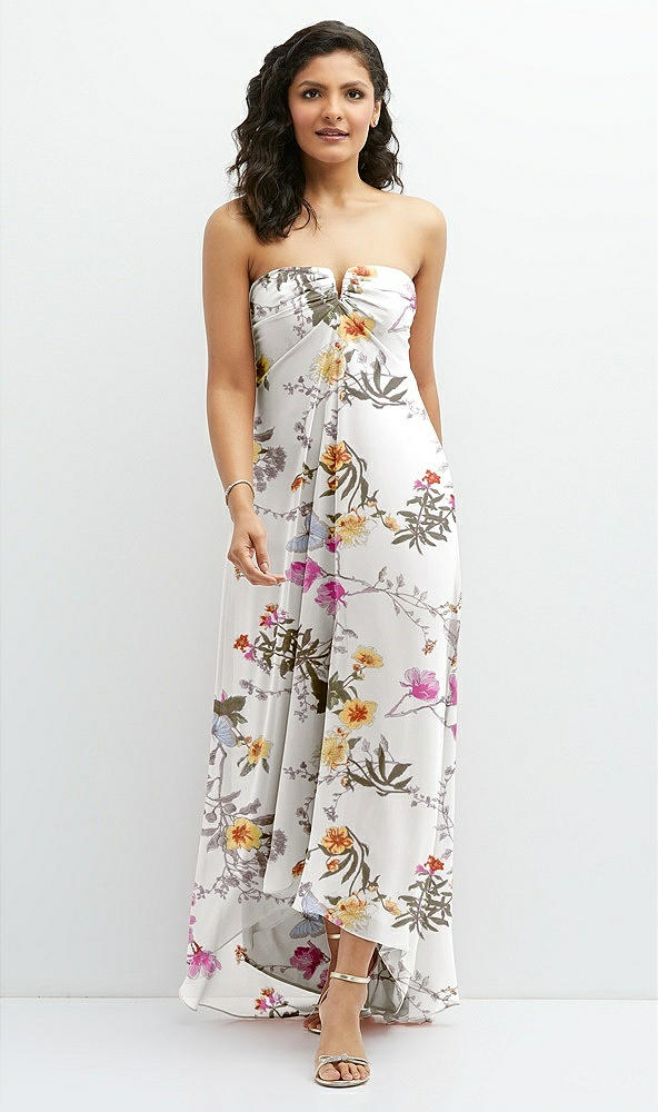 Front View - Butterfly Botanica Ivory Strapless Draped Notch Neck Chiffon High-Low Dress