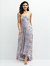 Front View Thumbnail - Butterfly Botanica Silver Dove Strapless Draped Notch Neck Chiffon High-Low Dress