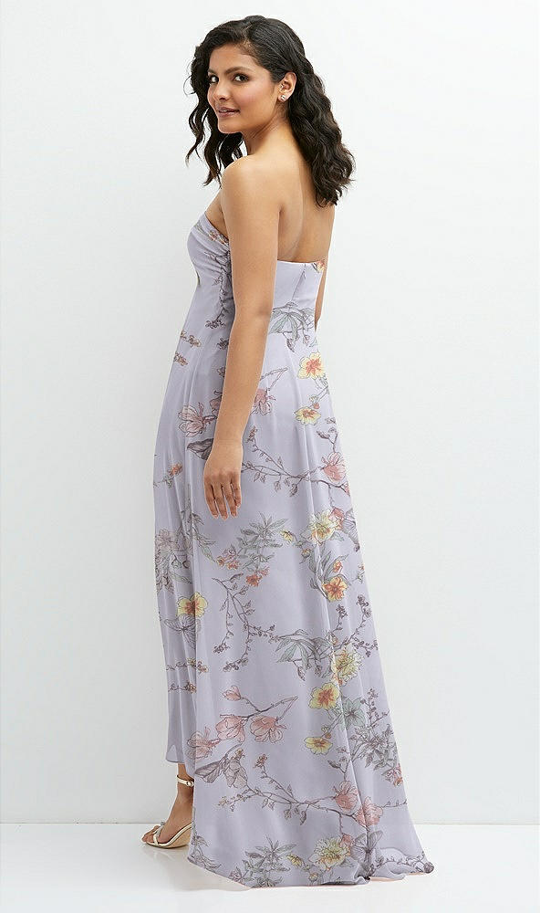 Back View - Butterfly Botanica Silver Dove Strapless Draped Notch Neck Chiffon High-Low Dress