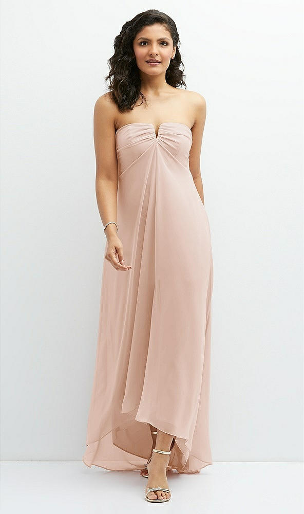 Front View - Cameo Strapless Draped Notch Neck Chiffon High-Low Dress