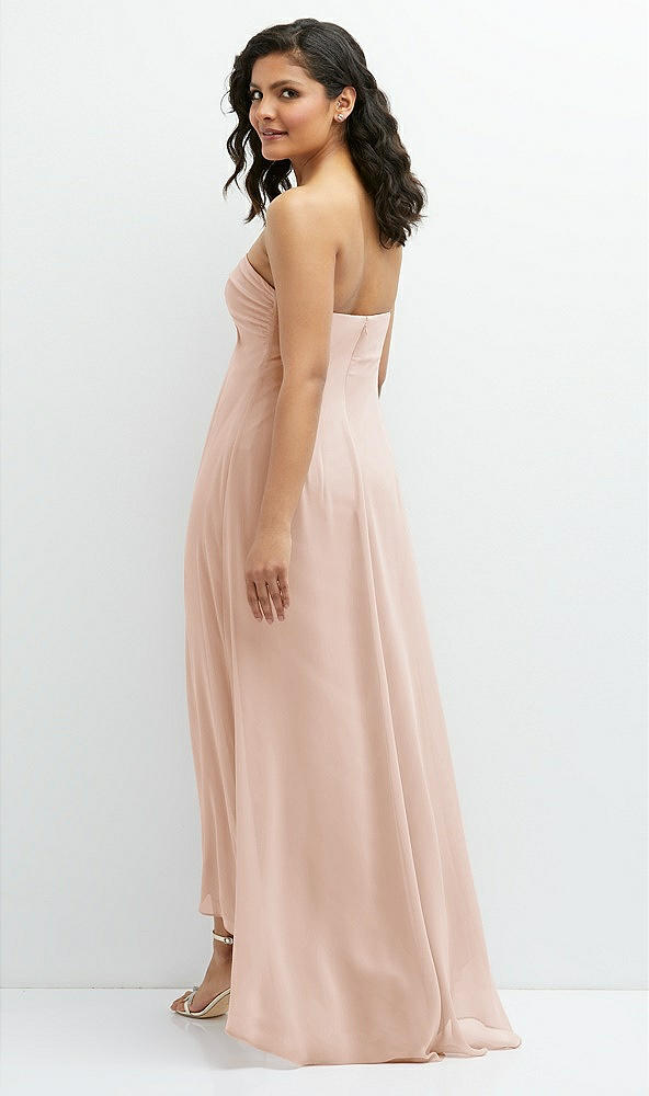 Back View - Cameo Strapless Draped Notch Neck Chiffon High-Low Dress