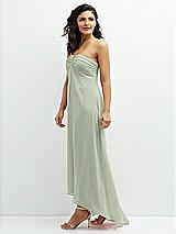 Side View Thumbnail - Celadon Strapless Draped Notch Neck Chiffon High-Low Dress