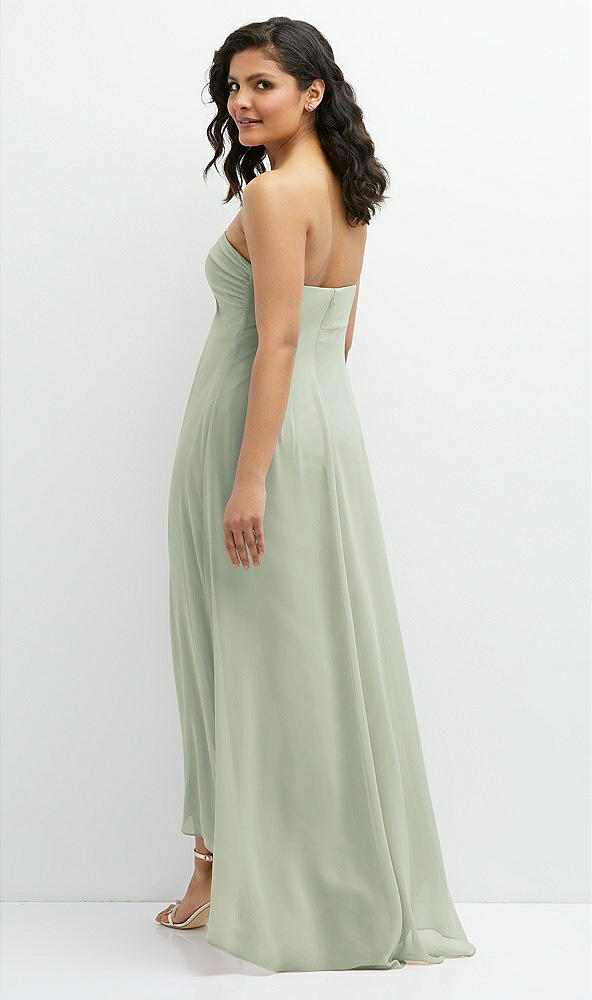 Back View - Celadon Strapless Draped Notch Neck Chiffon High-Low Dress