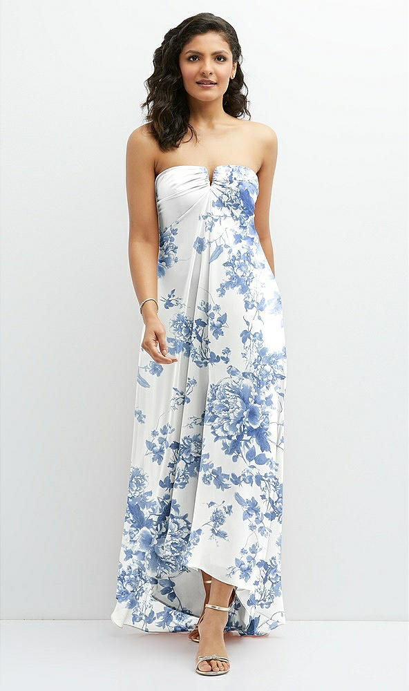 Front View - Cottage Rose Dusk Blue Strapless Draped Notch Neck Chiffon High-Low Dress