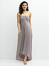 Front View Thumbnail - Cashmere Gray Strapless Draped Notch Neck Chiffon High-Low Dress