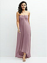 Front View Thumbnail - Dusty Rose Strapless Draped Notch Neck Chiffon High-Low Dress