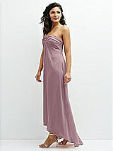 Side View Thumbnail - Dusty Rose Strapless Draped Notch Neck Chiffon High-Low Dress