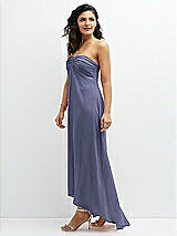 Side View Thumbnail - French Blue Strapless Draped Notch Neck Chiffon High-Low Dress