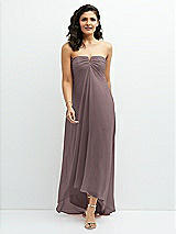 Front View Thumbnail - French Truffle Strapless Draped Notch Neck Chiffon High-Low Dress