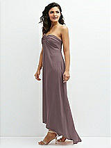 Side View Thumbnail - French Truffle Strapless Draped Notch Neck Chiffon High-Low Dress