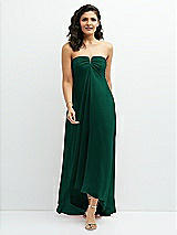 Front View Thumbnail - Hunter Green Strapless Draped Notch Neck Chiffon High-Low Dress