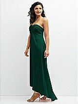 Side View Thumbnail - Hunter Green Strapless Draped Notch Neck Chiffon High-Low Dress