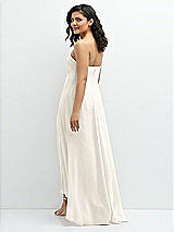 Rear View Thumbnail - Ivory Strapless Draped Notch Neck Chiffon High-Low Dress