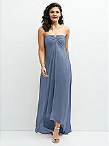 Front View Thumbnail - Larkspur Blue Strapless Draped Notch Neck Chiffon High-Low Dress