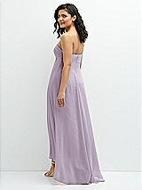 Rear View Thumbnail - Lilac Haze Strapless Draped Notch Neck Chiffon High-Low Dress