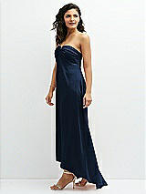 Side View Thumbnail - Midnight Navy Strapless Draped Notch Neck Chiffon High-Low Dress