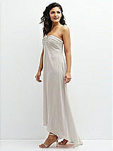 Side View Thumbnail - Oyster Strapless Draped Notch Neck Chiffon High-Low Dress