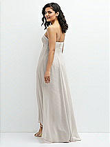 Rear View Thumbnail - Oyster Strapless Draped Notch Neck Chiffon High-Low Dress