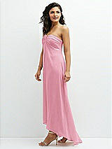 Side View Thumbnail - Peony Pink Strapless Draped Notch Neck Chiffon High-Low Dress