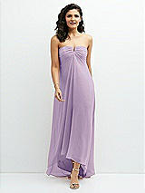 Front View Thumbnail - Pale Purple Strapless Draped Notch Neck Chiffon High-Low Dress