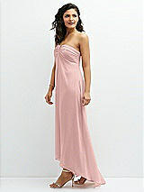 Side View Thumbnail - Rose - PANTONE Rose Quartz Strapless Draped Notch Neck Chiffon High-Low Dress