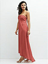 Side View Thumbnail - Coral Pink Strapless Draped Notch Neck Chiffon High-Low Dress