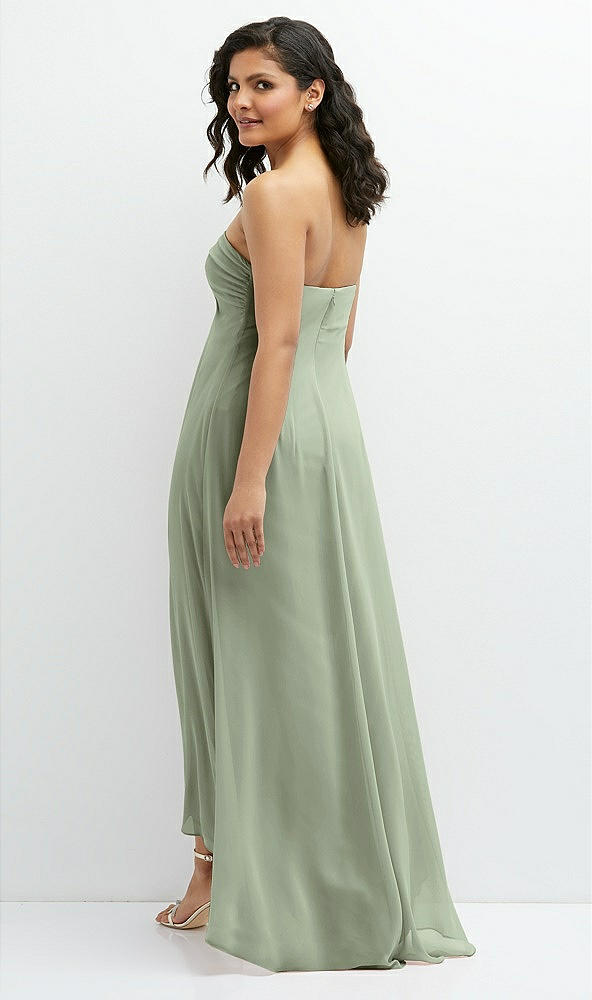 Back View - Sage Strapless Draped Notch Neck Chiffon High-Low Dress