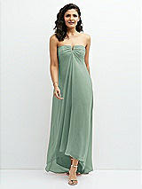 Front View Thumbnail - Seagrass Strapless Draped Notch Neck Chiffon High-Low Dress