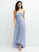 Front View Thumbnail - Sky Blue Strapless Draped Notch Neck Chiffon High-Low Dress