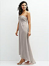 Side View Thumbnail - Taupe Strapless Draped Notch Neck Chiffon High-Low Dress