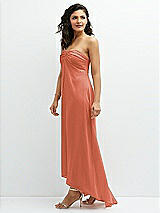 Side View Thumbnail - Terracotta Copper Strapless Draped Notch Neck Chiffon High-Low Dress