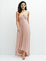 Front View Thumbnail - Toasted Sugar Strapless Draped Notch Neck Chiffon High-Low Dress