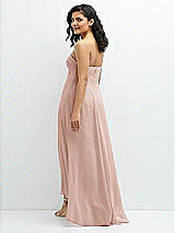 Rear View Thumbnail - Toasted Sugar Strapless Draped Notch Neck Chiffon High-Low Dress