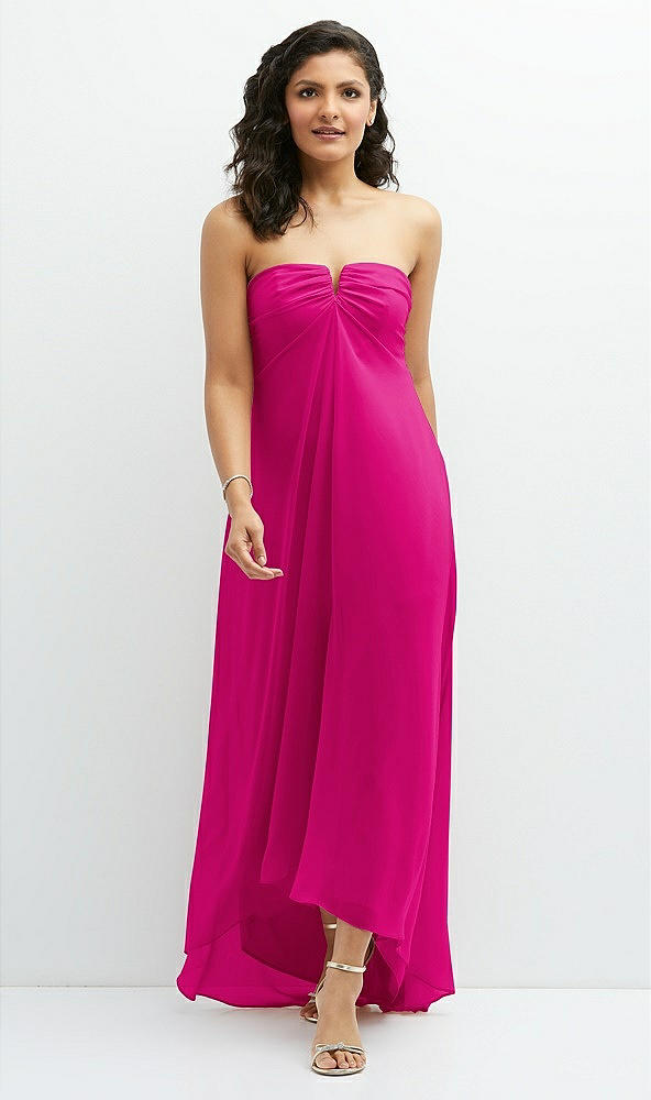 Front View - Think Pink Strapless Draped Notch Neck Chiffon High-Low Dress