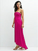 Side View Thumbnail - Think Pink Strapless Draped Notch Neck Chiffon High-Low Dress