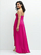 Rear View Thumbnail - Think Pink Strapless Draped Notch Neck Chiffon High-Low Dress