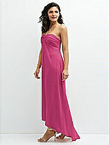 Side View Thumbnail - Tea Rose Strapless Draped Notch Neck Chiffon High-Low Dress