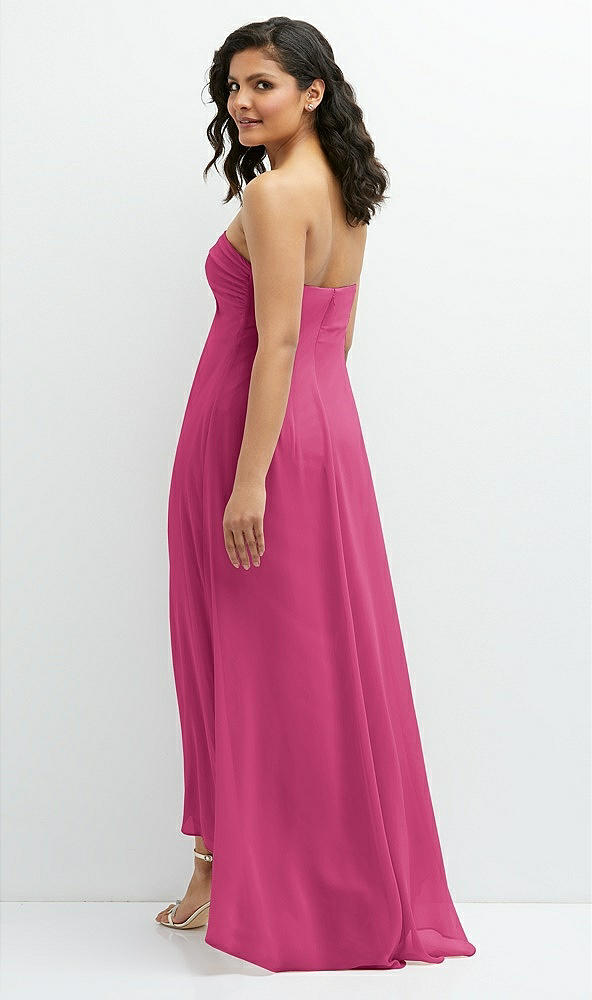 Back View - Tea Rose Strapless Draped Notch Neck Chiffon High-Low Dress