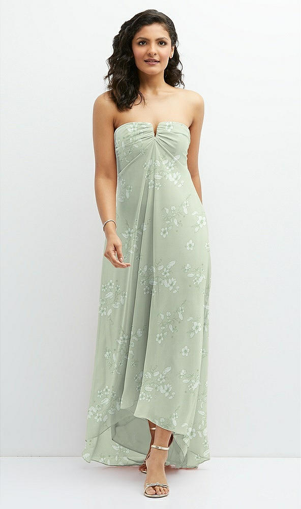 Front View - Vintage Primrose Sage Strapless Draped Notch Neck Chiffon High-Low Dress