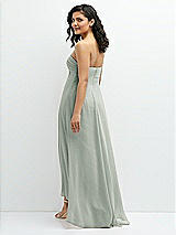 Rear View Thumbnail - Willow Green Strapless Draped Notch Neck Chiffon High-Low Dress