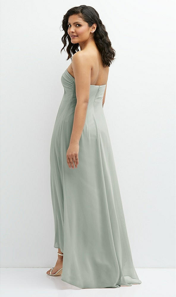 Back View - Willow Green Strapless Draped Notch Neck Chiffon High-Low Dress